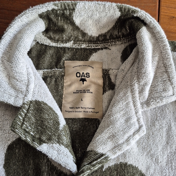 OAS Men's Ivory Green Reyro Terry Cuba Swim Cabana Top Large - Picture 5 of 8